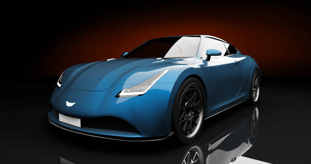 istock blue sports car on black background 914839160