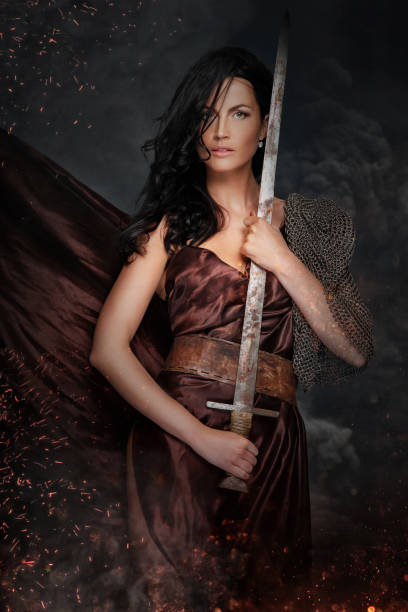 istock brunette female in a war queen costume. 914839304