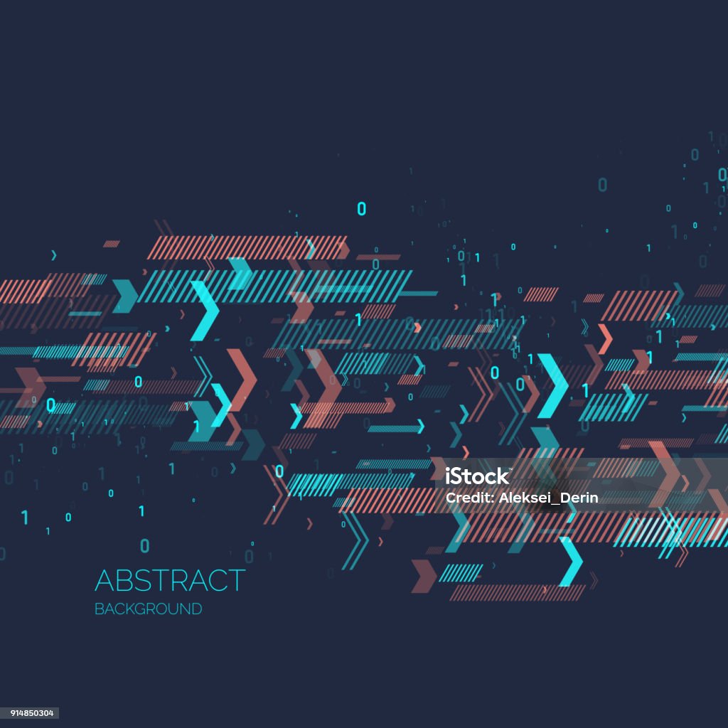 Fondo abstracto con código binario. Análisis y transferencia de datos - arte vectorial de Señal de flecha libre de derechos