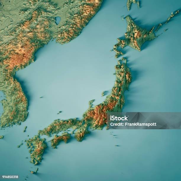 日本 3 D のレンダリングの地形図 - 日本のストックフォトや画像を多数ご用意 - 日本, 地図, 島