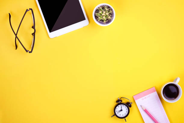 istock Set of school supplies with plain pencil pen, blank to do list notebook sheets, empty check box. Writer's workspace attributes, teacher's tabletop, hipster, girly, minimalistic flat lay composition. 914850896