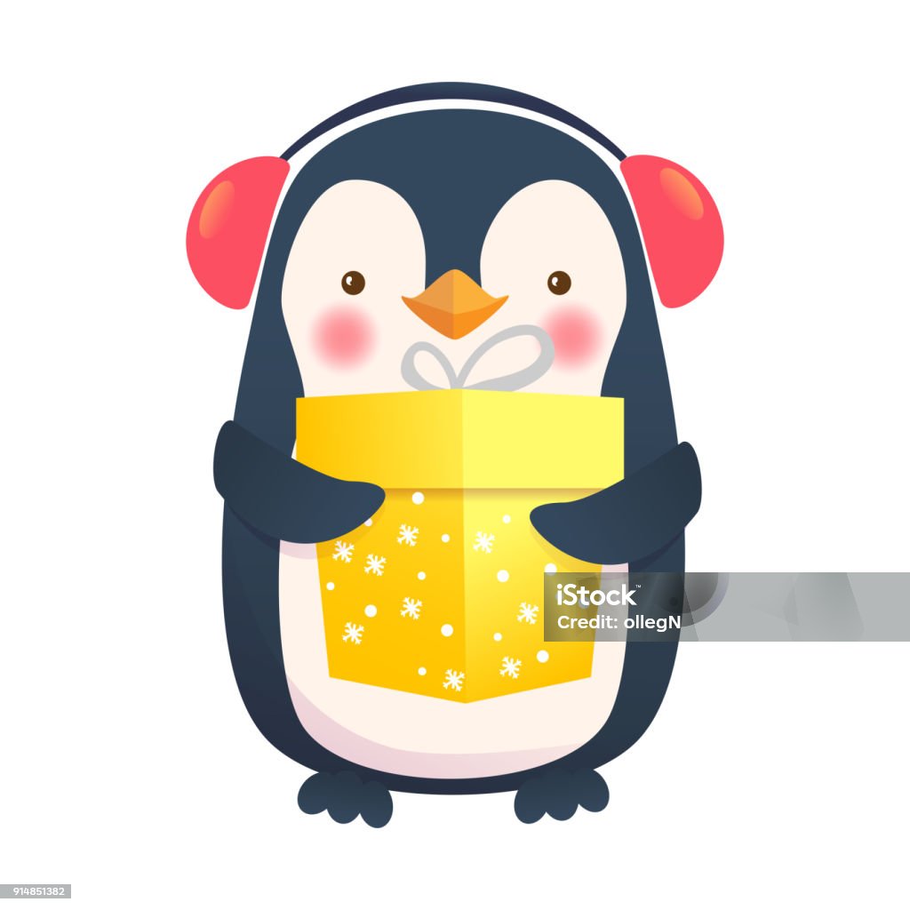 Chim Cánh Cụt Với Món Quà Hình Minh Họa Vector Hoạt Hình Chim Cánh ...