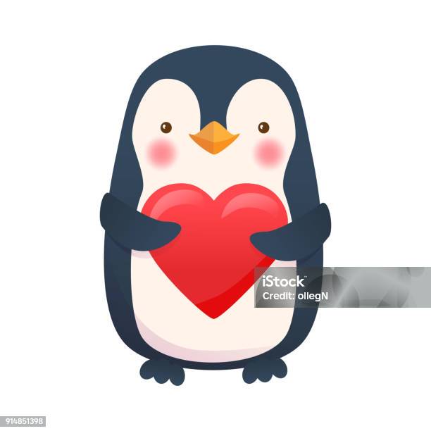 Penguin With Heart Penguin Cartoon Vector Illustration Stock Illustration - Download Image Now