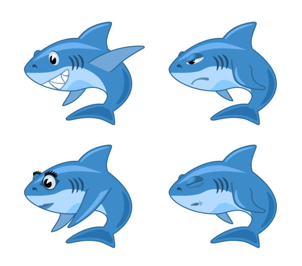 shark comic cartoon illustration set vector art illustration