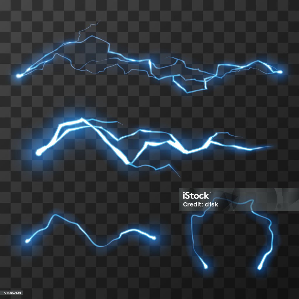 Blue lightnings set Blue lightnings set in vector Lightning stock vector