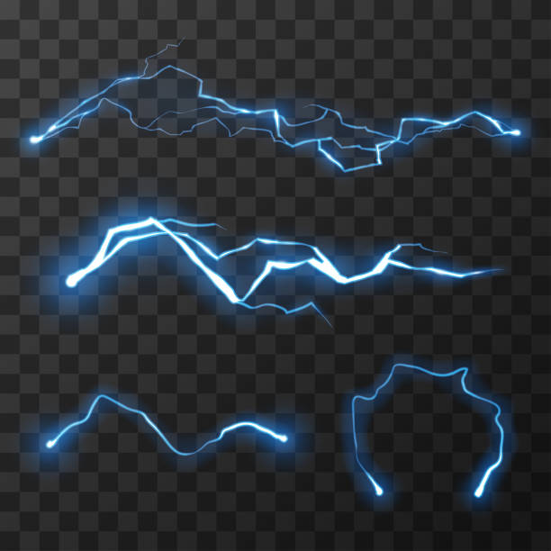 Blue lightnings set Blue lightnings set in vector electrical component stock illustrations