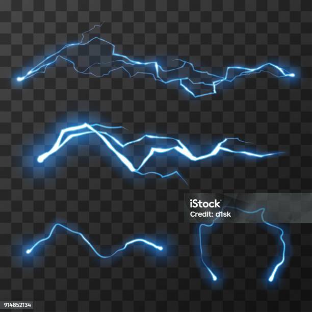 Blue Lightnings Set Stock Illustration - Download Image Now - Lightning, Electricity, Vector