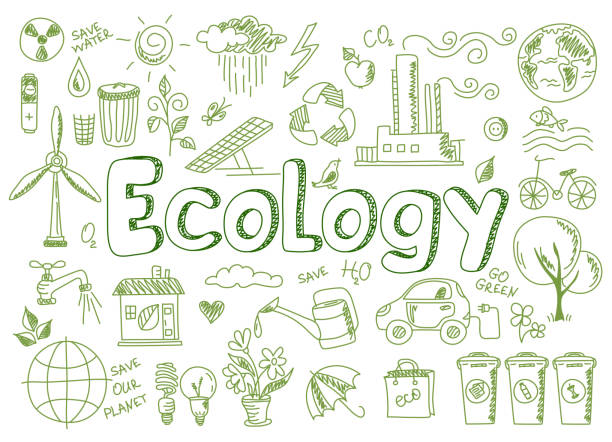 satz von ökologie, ökologie-problem und ökostrom - environmental conservation recycling recycling symbol symbol stock-grafiken, -clipart, -cartoons und -symbole