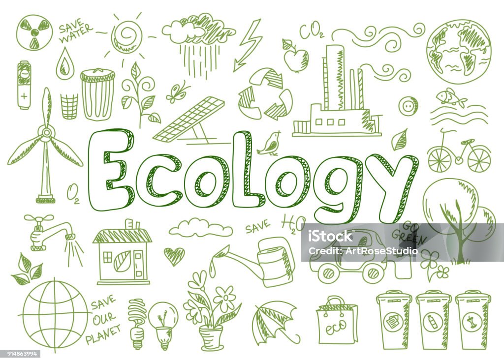Set of ecology, ecology problem and green energy Hand drawn design vector illustration, set of ecology, ecology problem and green energy icons in doodle style, for graphic and web design Environmental Conservation stock vector