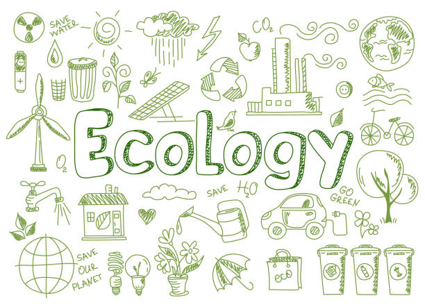 Set of ecology, ecology problem and green energy Hand drawn design vector illustration, set of ecology, ecology problem and green energy icons in doodle style, for graphic and web design co2 drawings stock illustrations