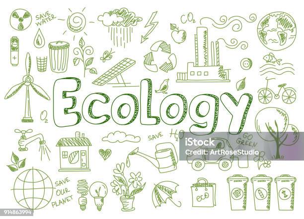 Set Of Ecology Ecology Problem And Green Energy Stock Illustration - Download Image Now - Environmental Conservation, Recycling, Recycling Symbol
