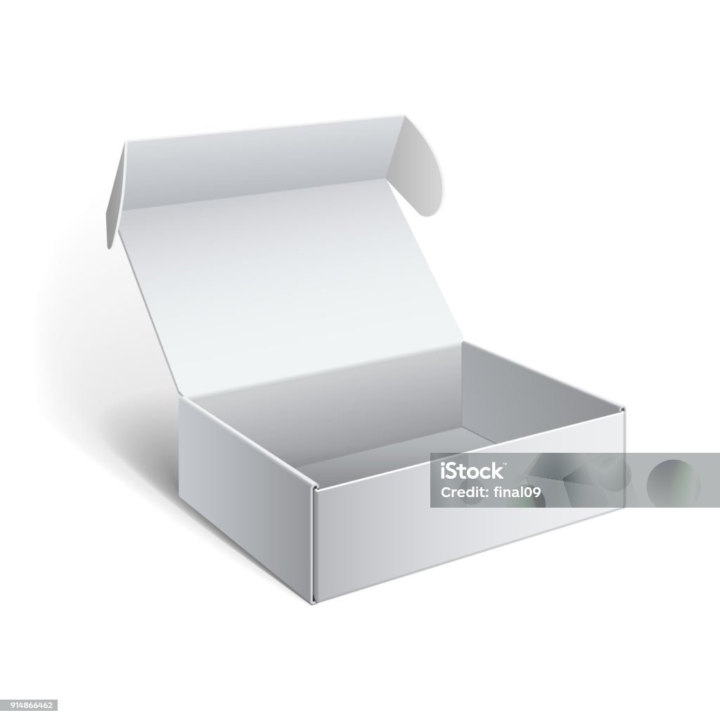 Caja de cartón del paquete blanco realista - arte vectorial de Caja libre de derechos