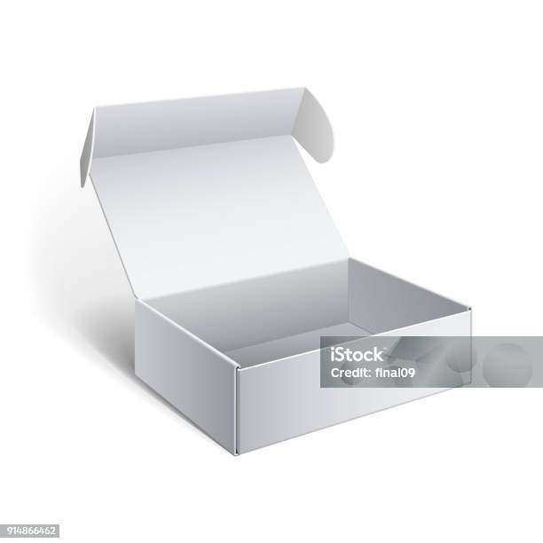 Realistic White Package Cardboard Box Stock Illustration - Download Image Now - Box - Container, Open, Template