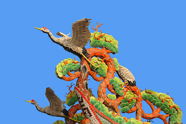 Under the blue sky, ornamental column, a beautifully carved traditional Chinese architecture