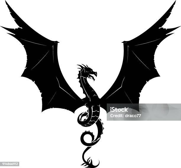 Dragon Wing Emblem Stock Illustration - Download Image Now - Dragon, In Silhouette, Animal Wing