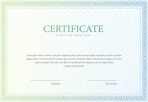 ilustrações, clipart, desenhos animados e ícones de certificado. fronteira de moeda de diploma modelo. - certificate frame diploma guilloche