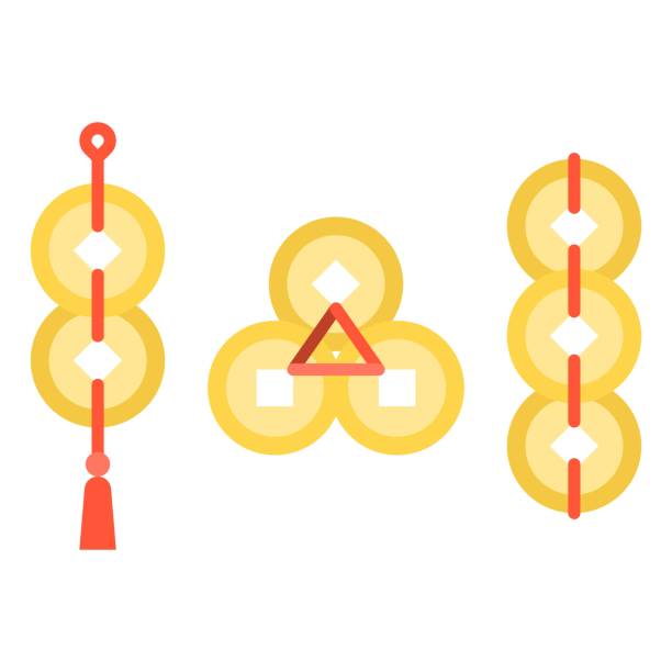 Set of Gold coins of china , hanging decoration for lunar new year, flat design Set of Gold coins of china , hanging decoration for lunar new year, flat design chinese yuan coin stock illustrations