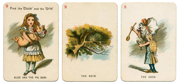 cartes à jouer alice in wonderland 1898 set 9 - 1898 photos et images de collection