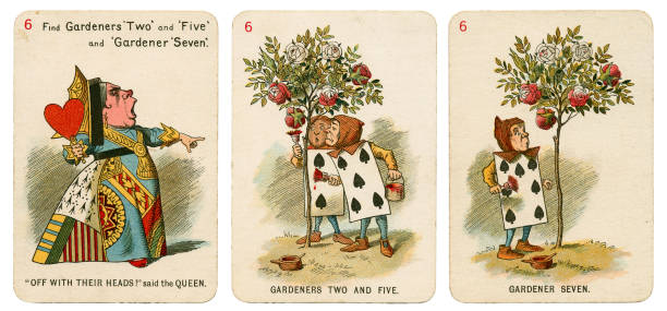 Alice In Wonderland playing cards 1898 Set 6 stock photo