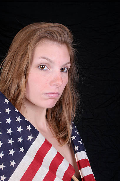 istock Pretty woman with US flags 91488074