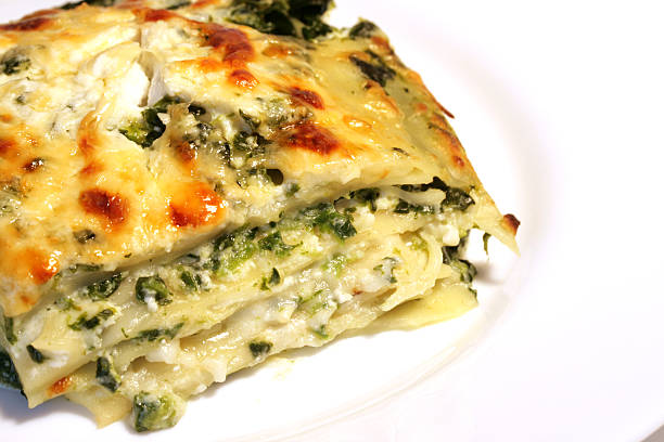 Vegetarian lasagne with ricotta cheese and spinach filling stock photo