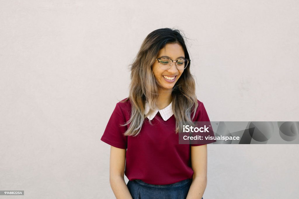 Nerdy asian hipster Portraits of best friends in Surry Hills, Sydney. Two beautiful hip women are visibly happy to spend the beautiful day outdoors. Asian and Indian Ethnicities Stock Photo