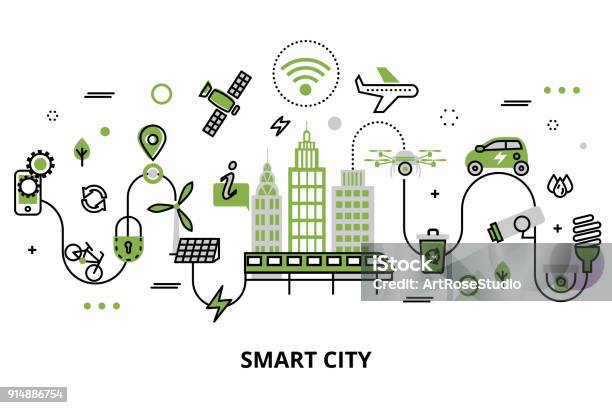 Concept Of Smart City Technologies Of Future Stock Illustration - Download Image Now - Smart City, Sustainable Resources, Infographic