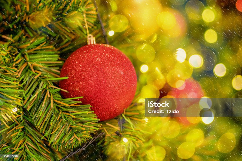 Christmas Tree background over the abstract blurred bokeh, xmas and new year celebration concept 2017 Stock Photo