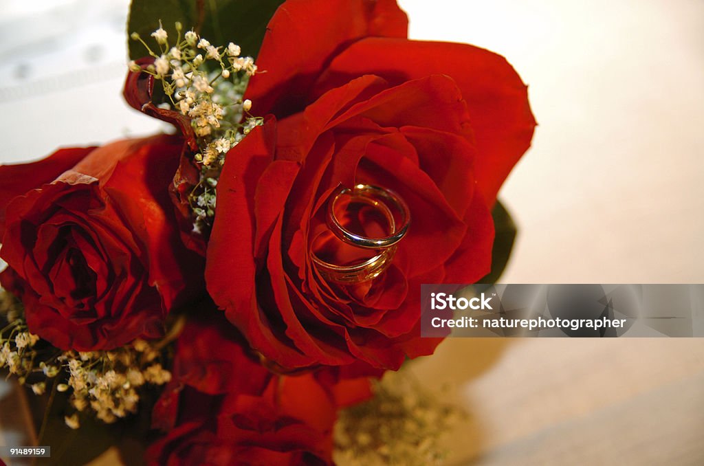 Wedding Bands and Bridal Bouquet  Bouquet Stock Photo