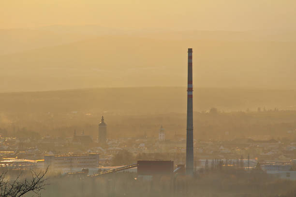 Centre of city Ceske Budejovice in winter sunset and fog Centre of city Ceske Budejovice in winter sunset and fog cesky budejovice stock pictures, royalty-free photos & images