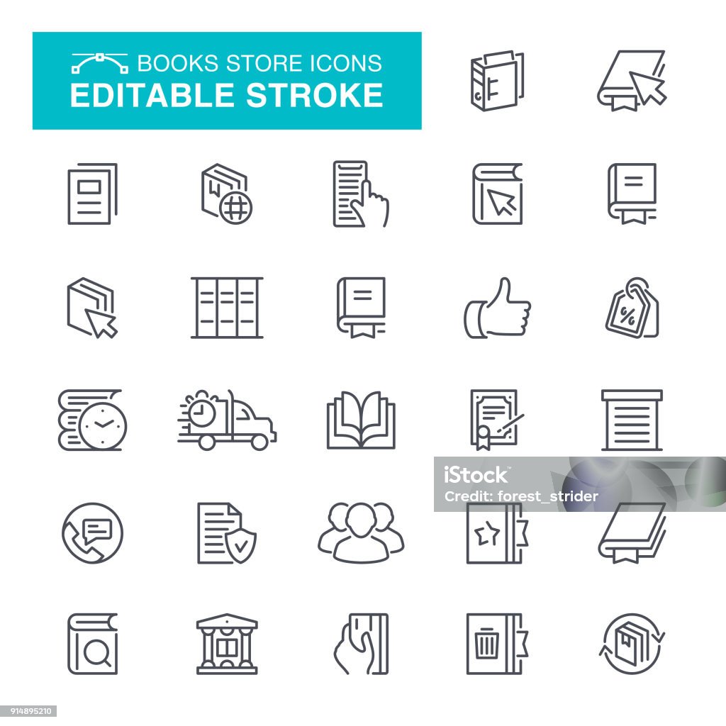 Books Store Icons Editable Stroke Magazine, Online, Bible, Book, Bookstore Icon Set Editable Stroke History stock vector