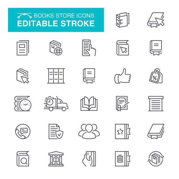 Books Store Icons Editable Stroke Magazine, Online, Bible, Book, Bookstore Icon Set Editable Stroke bible art library stock illustrations