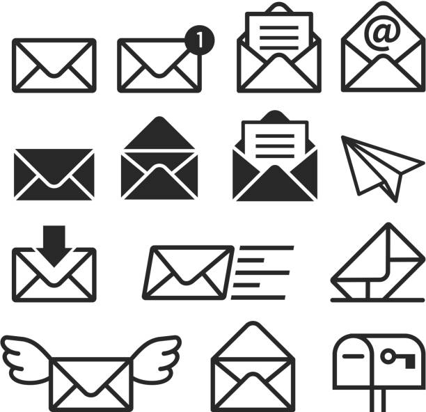 Email icons set. Email icons set. open letter icon stock illustrations