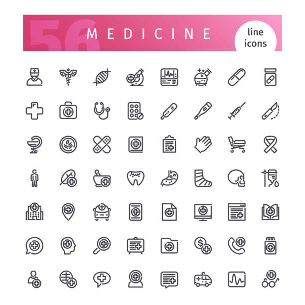 набор значков линии медицины - cast stock illustrations