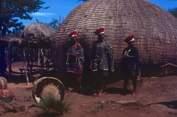 femmes zouloues devant une cabane - south africa africa zulu african culture photos et images de collection