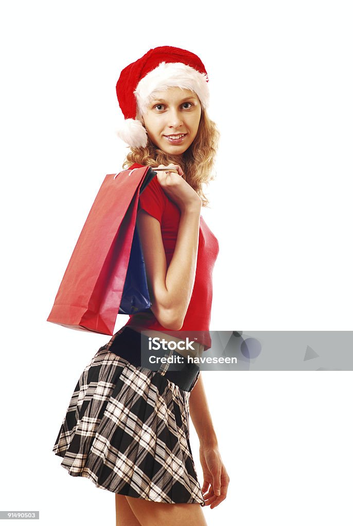 Santa Ragazza con borse - Foto stock royalty-free di Abbigliamento