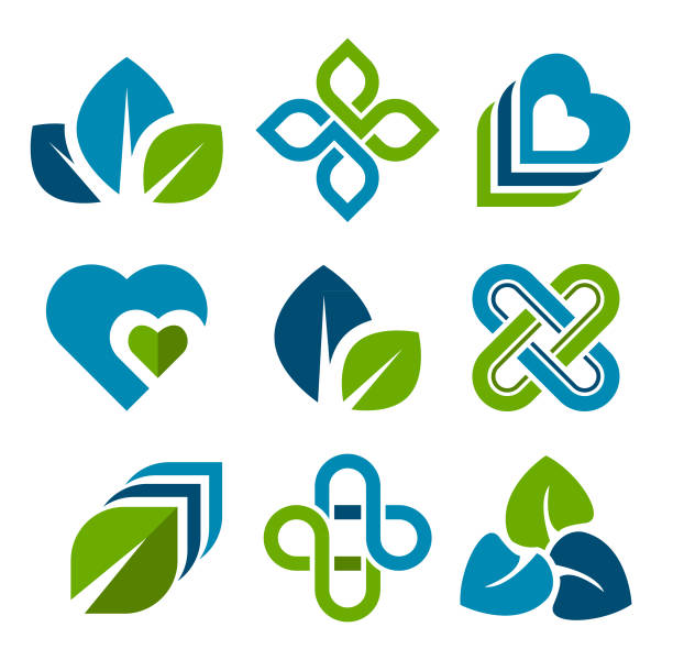 Design Elements Design elements in blue and green colors. leaf logo stock illustrations