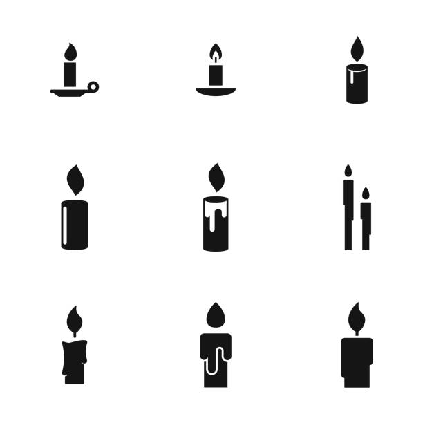 ilustraciones, imágenes clip art, dibujos animados e iconos de stock de iconos de vector de vela - computer icon flame symbol black and white