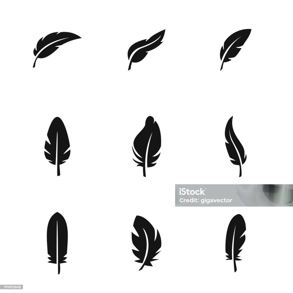 Feather vector icons Feather vector icons. Simple illustration set of 9 Feather elements, editable icons, can be used in symbol, UI and web design Feather stock vector