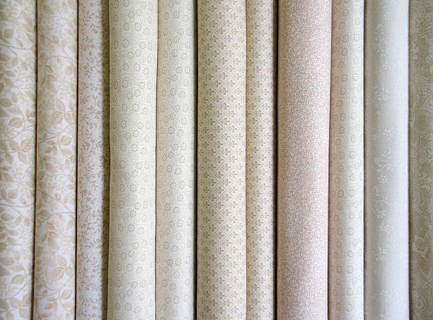 istock Bolts of neutral fabrics 91491290