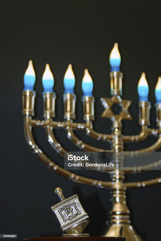 Dreidel and Menorah  Hanukkah Stock Photo