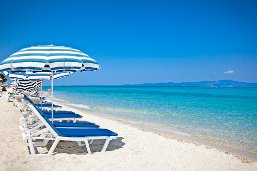 Beautiful Hanioti beach on Kasandra peninsula, Halkidiki,  Greece.