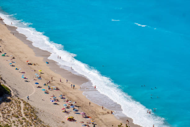 istock Tourists on Milos Beach in Lefkada Greece 914921622