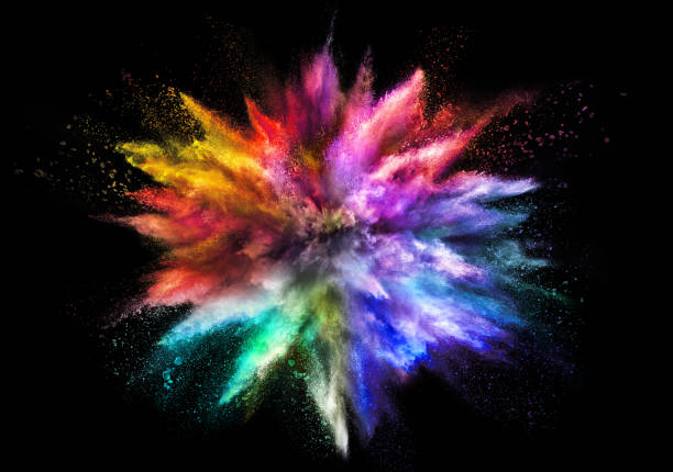 istock Explosion of rainbow colored powder, isolated on black background 914922562