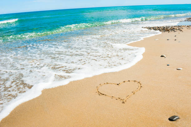 istock Shape of heart on the sand. 914923102