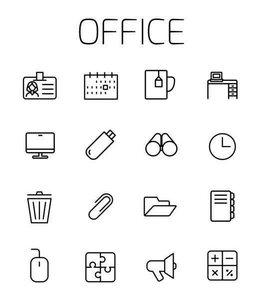 ilustraciones, imágenes clip art, dibujos animados e iconos de stock de oficina relacionados con el conjunto de iconos de vector. - paper clip flash