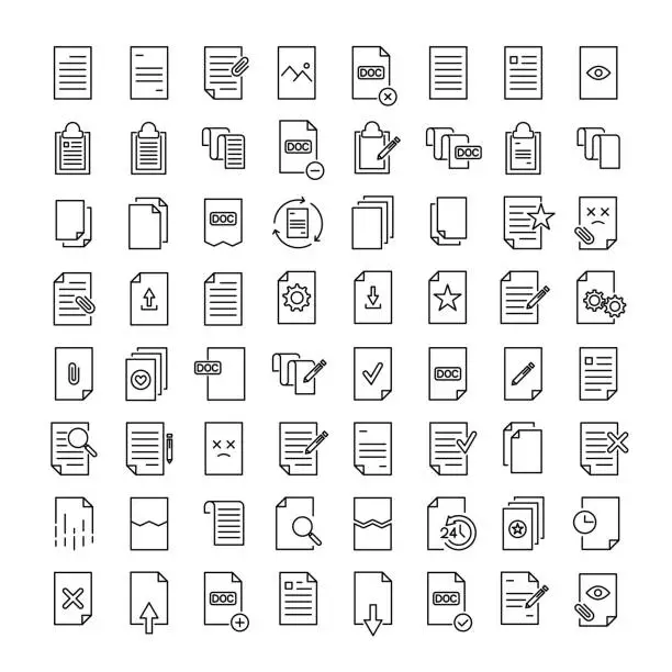 Vector illustration of Simple set of document related outline icons.