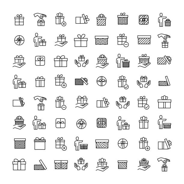 Simple set of gift related outline icons Simple set of gift related outline icons. Elements for mobile concept and web apps. Thin line vector icons for website design and development, app development. Premium pack. sport set competition round stock illustrations