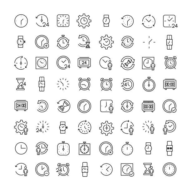 Simple set of time related outline icons. Simple set of time related outline icons. Elements for mobile concept and web apps. Thin line vector icons for website design and development, app development. Premium pack. moment of silence stock illustrations