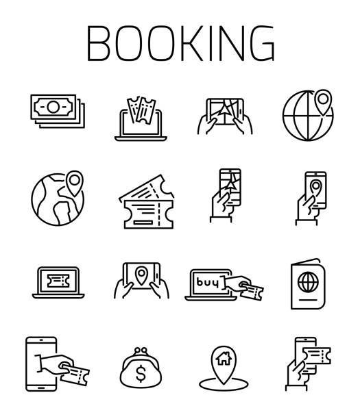 ilustrações de stock, clip art, desenhos animados e ícones de booking related vector icon set. - computer icon icon set hotel symbol